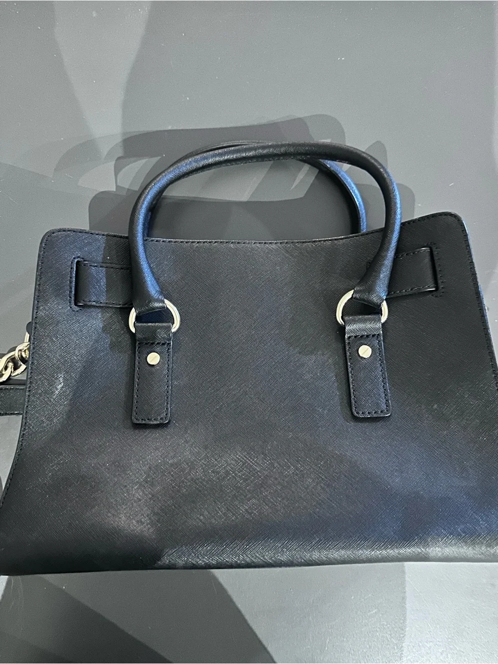 Michael Kors Hamilton Black Saffiano Leather with Gold Accent Lock